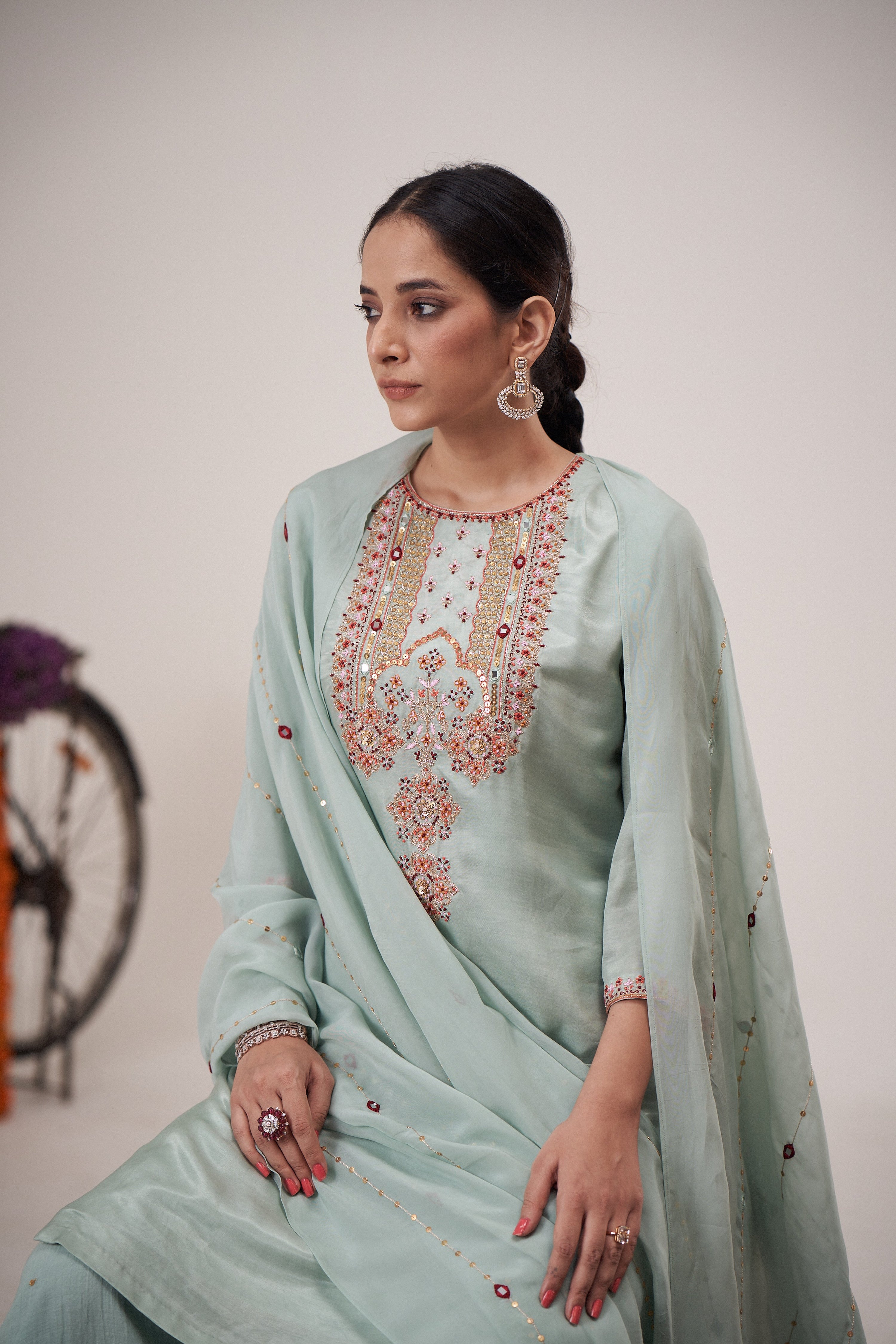 Safarnama Seagreen Kurta Sharara Set