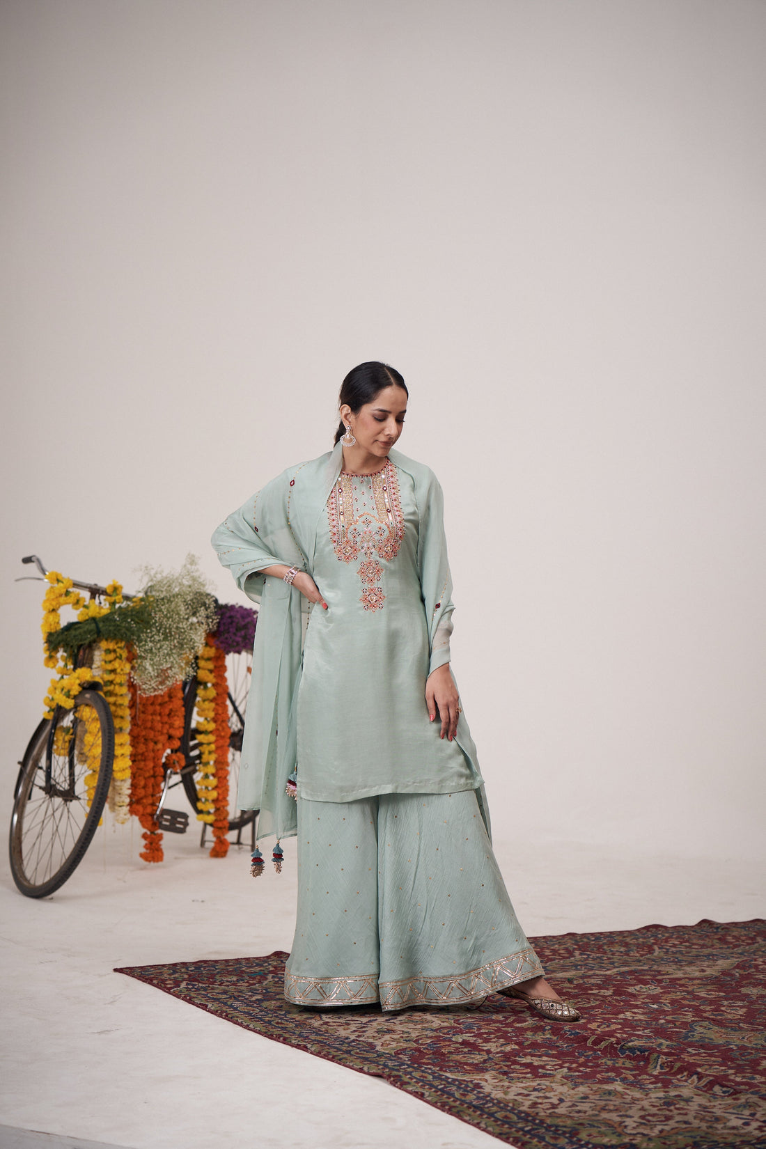 Safarnama Seagreen Kurta Sharara Set