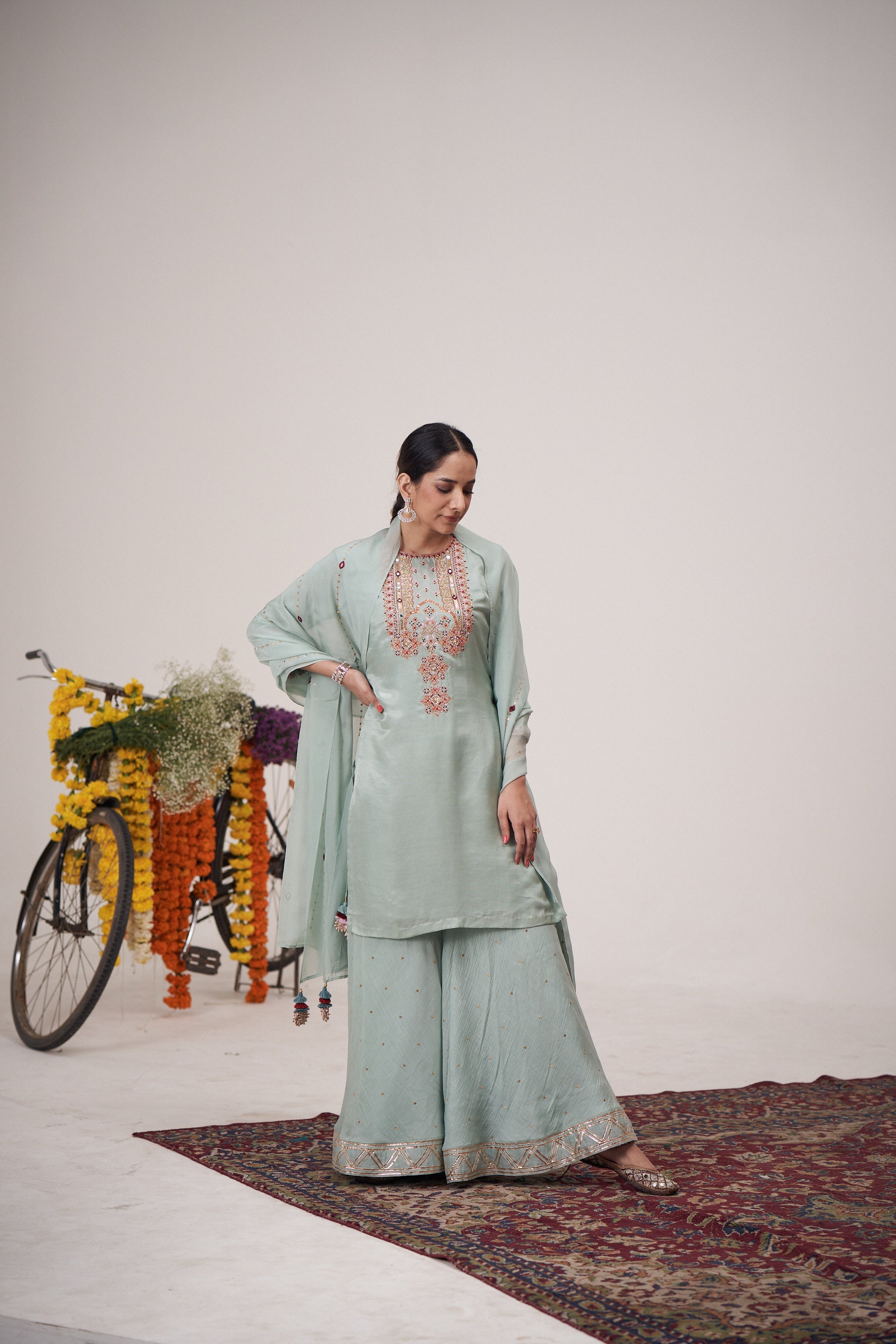 Safarnama Seagreen Kurta Sharara Set