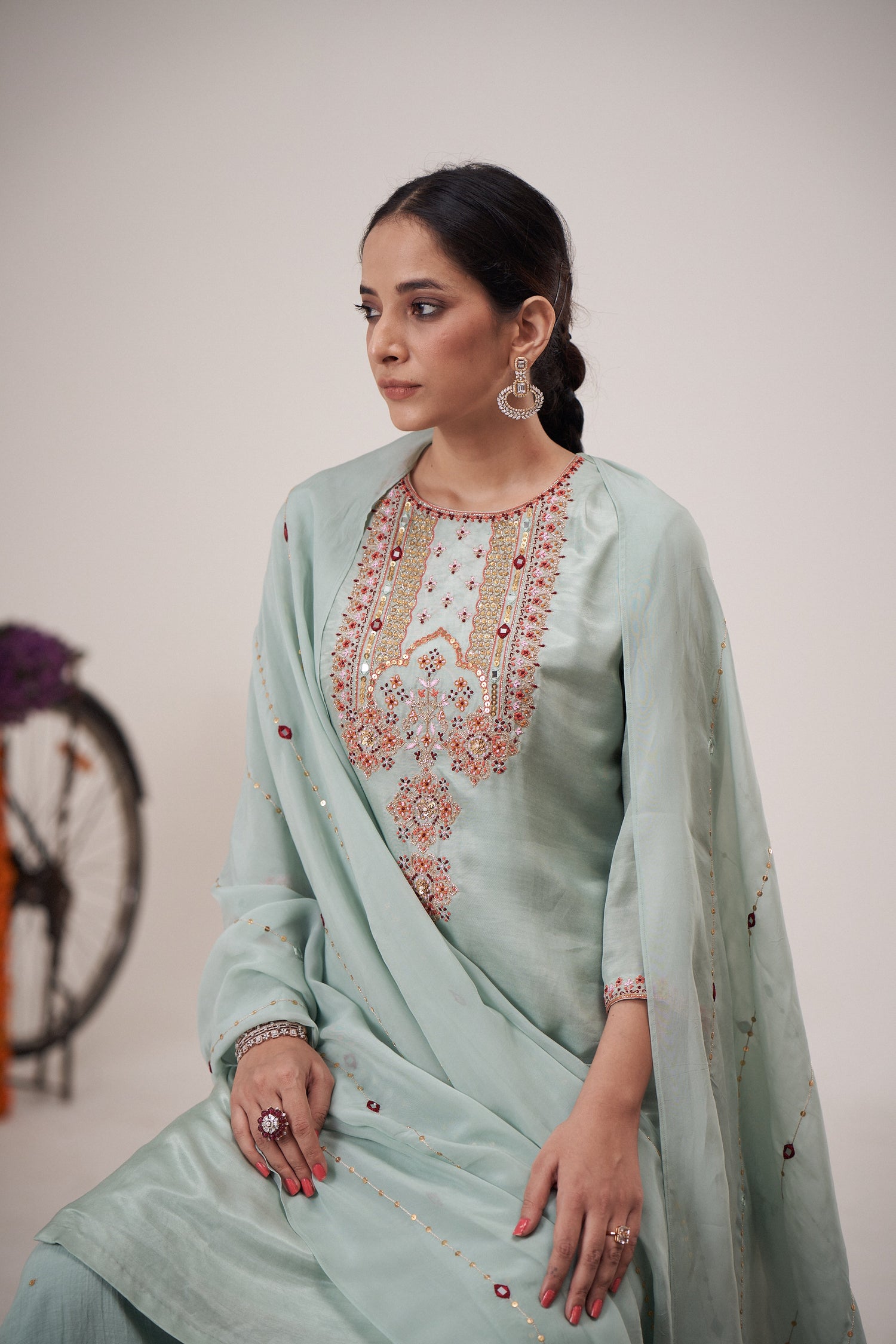 Safarnama Seagreen Kurta Sharara Set
